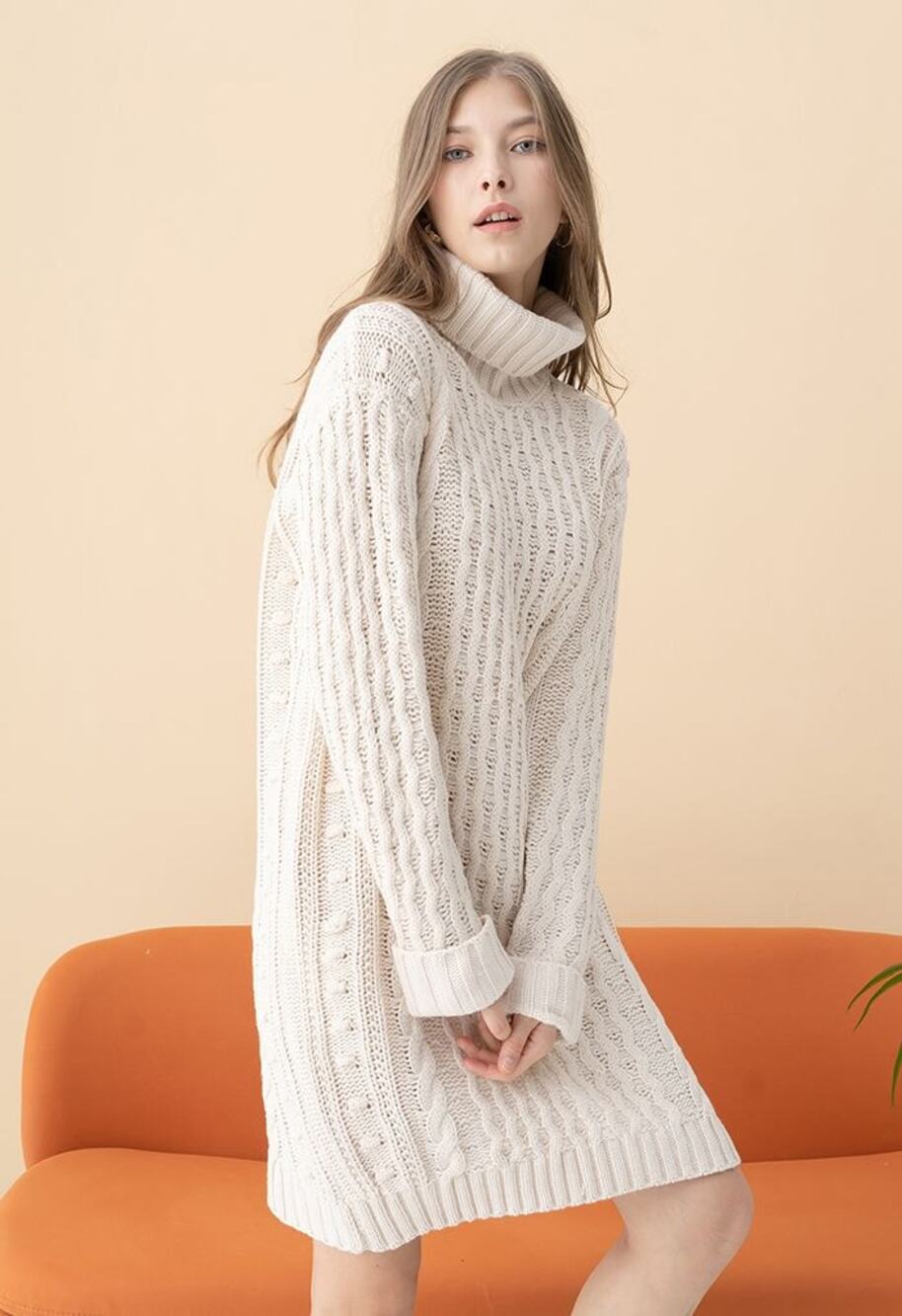 525 AMERICA Turtleneck Cable Knit Sweater Dress Size S NWT